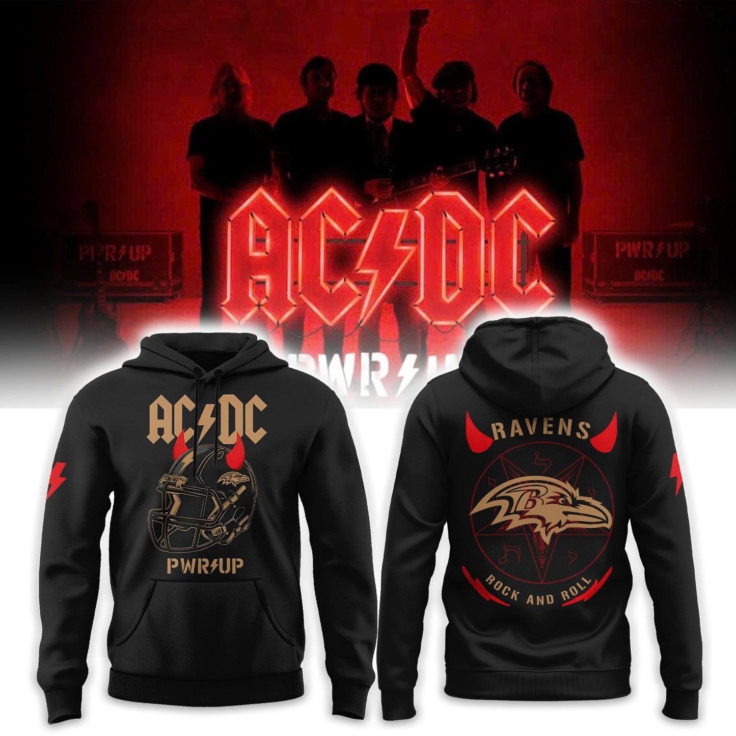 Baltimore Ravens Football Helmet PWR UP US Tour 2025 Hoodie v2