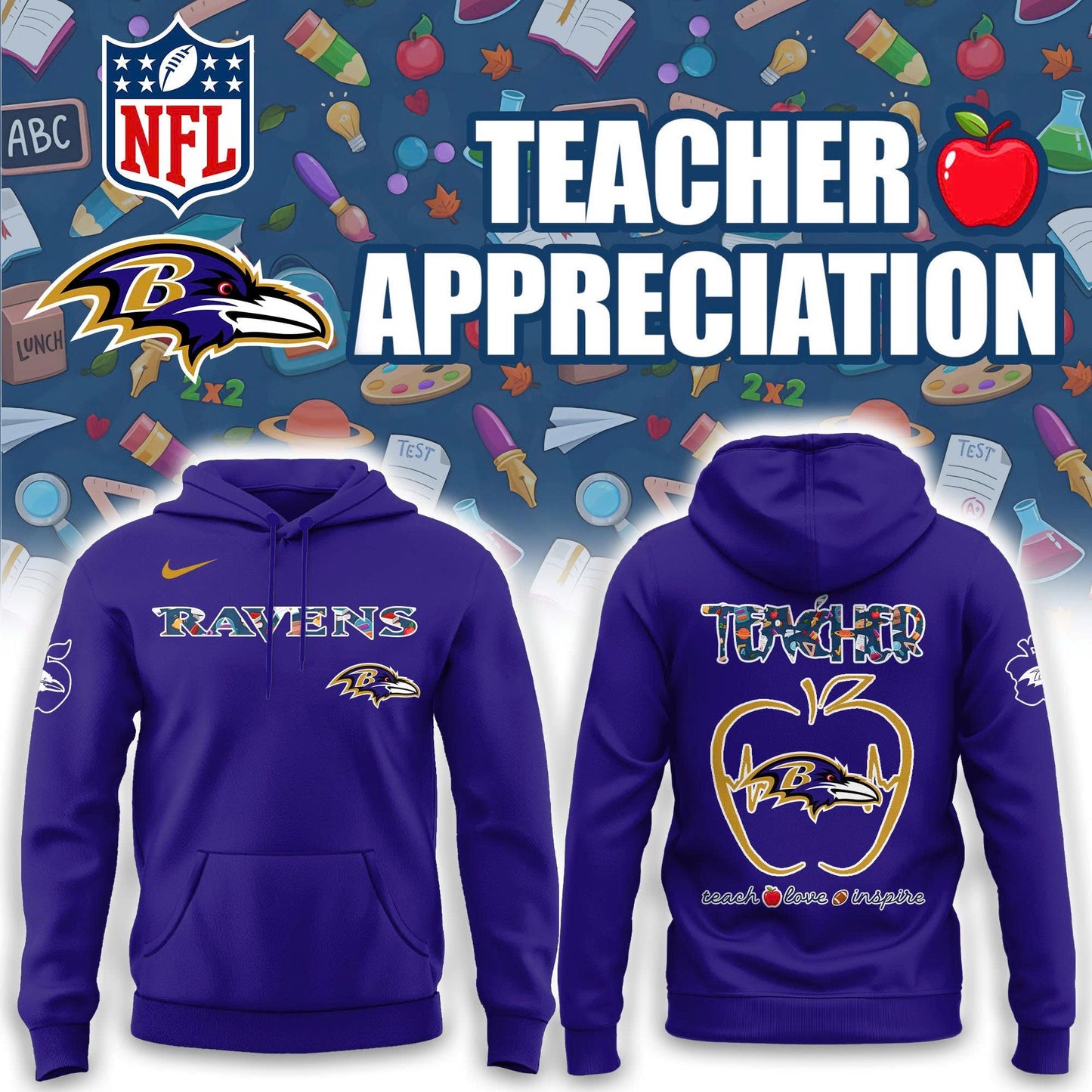 * Baltimore Ravens TEACHER NIGHT Hoodie | Jogger | Cap